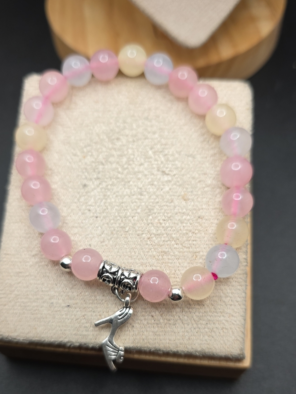 Charm Bead Bracelet with Pink, Cream & Lavender Beads (1559)